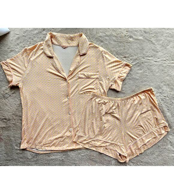 EBERJEY Gisele Relaxed Short Pajama Set In Geometric Print Tile Rose Cloud Sz L - Picture 10 of 10